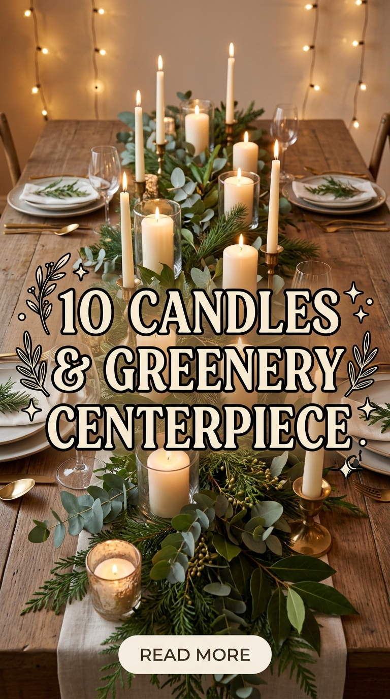 10 candles and greenery centerpiece